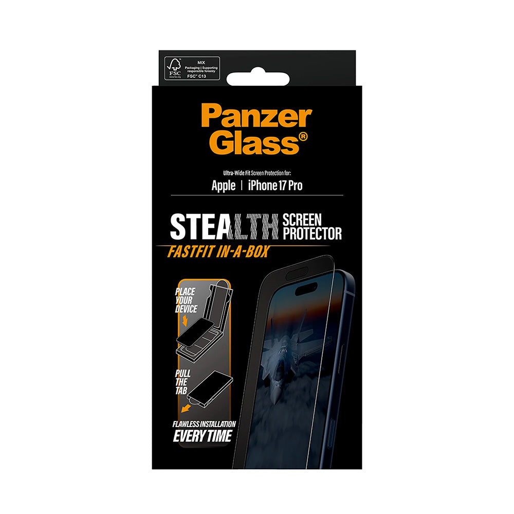 Folia ochronna do ekranu PanzerGlass Ultra-Wide Fit Stealth Fastfit dla Apple iPhone 17 Pro, Hartowane szkło, Pełne klejenie, Czarna