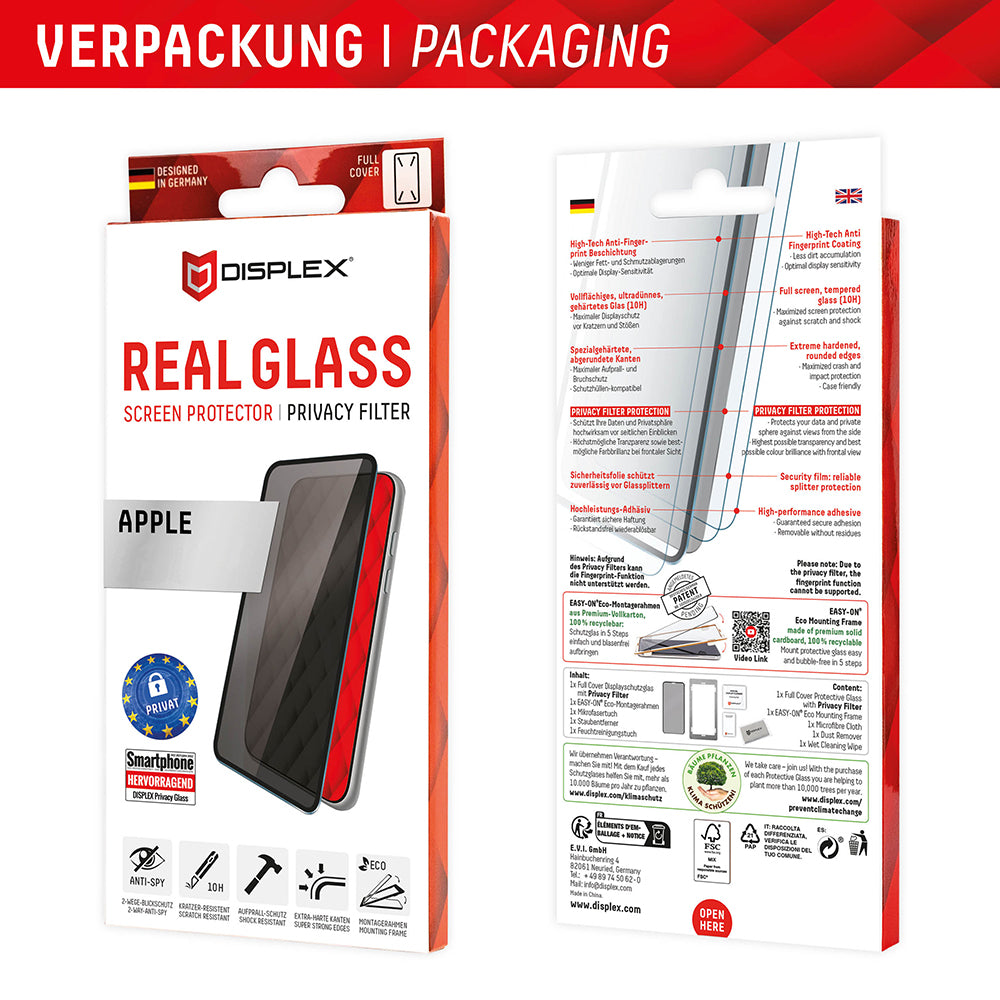 Folia ochronna na ekran Privacy Displex Real Glass dla Apple iPhone 16 Plus, szkło hartowane, pełna klejność