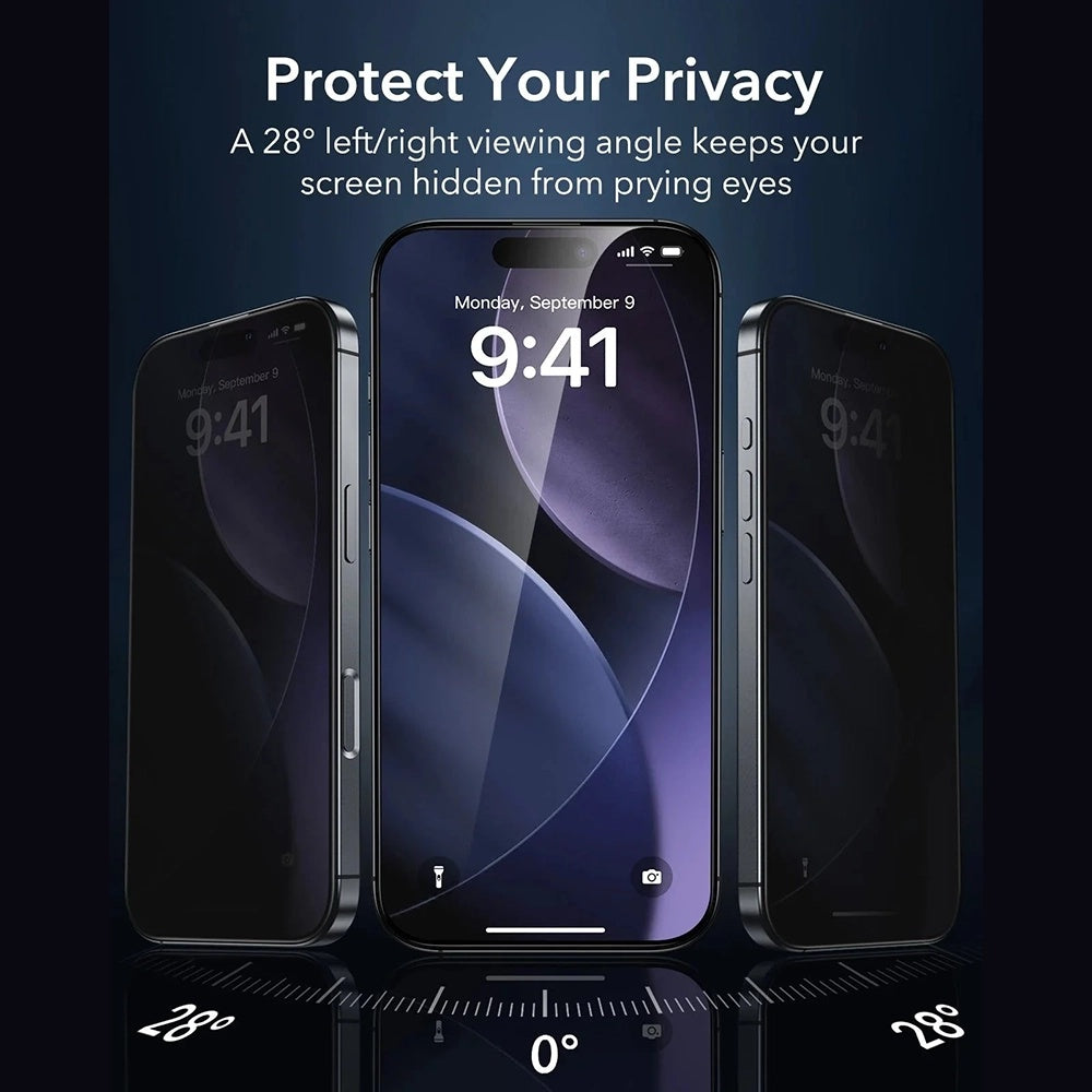 Folia ochronna Ecran Privacy ESR Armorite UltraFit dla Apple iPhone 17 Pro, Szkło Hartowane, Pełne Klejenie, Zestaw 3 sztuki