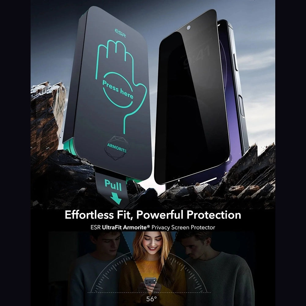 Folia ochronna Ecran Privacy ESR Armorite UltraFit dla Apple iPhone 17 Pro, Szkło Hartowane, Pełne Klejenie, Zestaw 3 sztuki