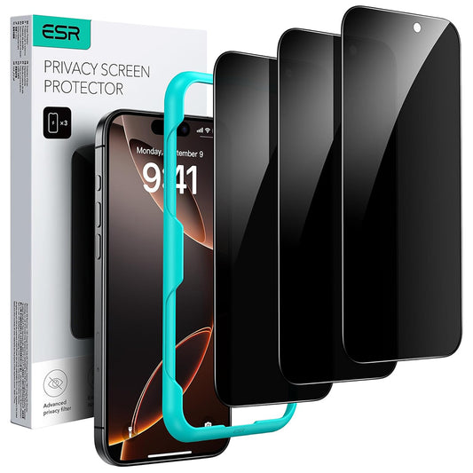 Folia ochronna Ecran Privacy ESR dla Apple iPhone 17 / 16 Pro, Szkło Hartowane, Pełne Klejenie, Zestaw 3 sztuki
