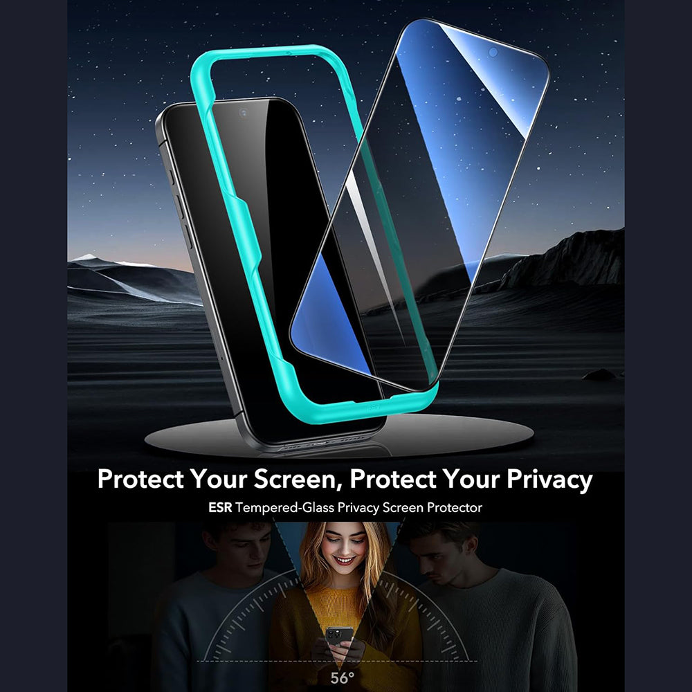 Folia ochronna Ecran Privacy ESR dla Apple iPhone 17 / 16 Pro, Szkło Hartowane, Pełne Klejenie, Zestaw 3 sztuki
