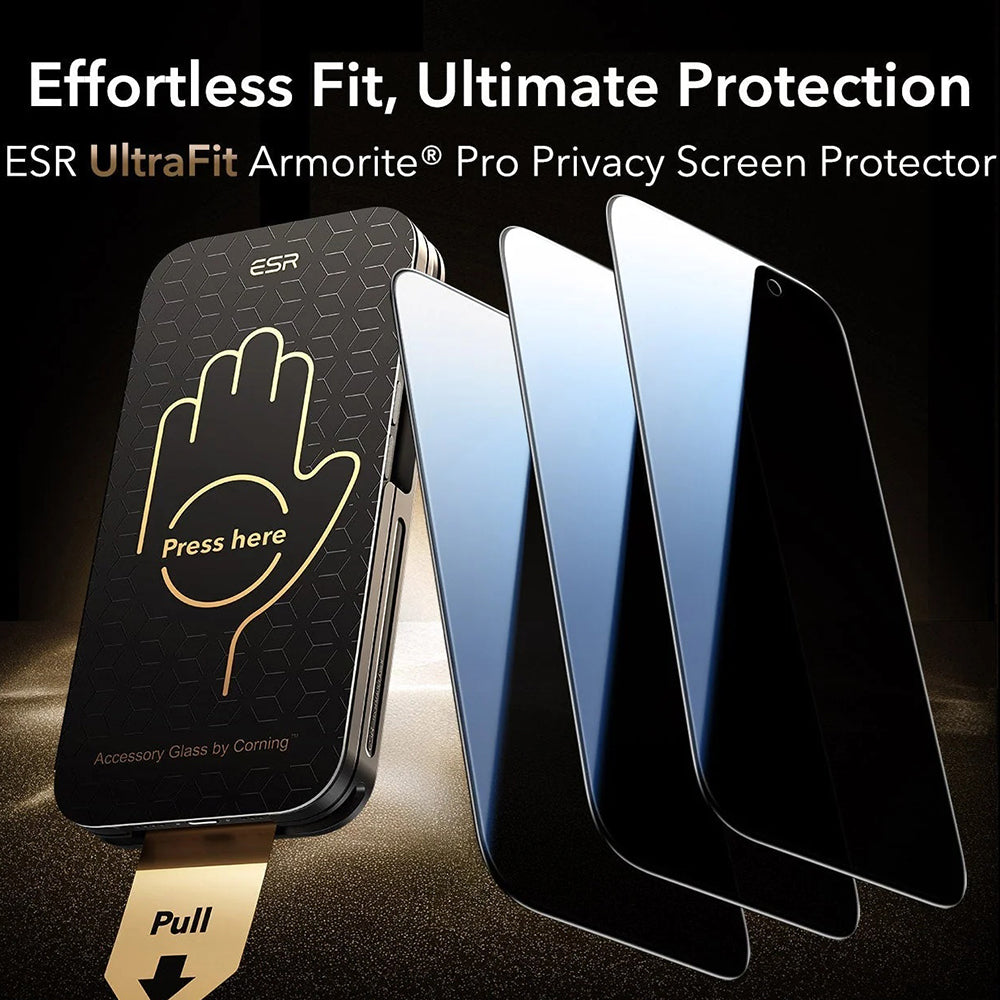 Folia ochronna Ecran Privacy ESR UltraFit Armorite Pro dla Apple iPhone 17 Pro, Szkło Hartowane, Full Glue, Zestaw 3 sztuki