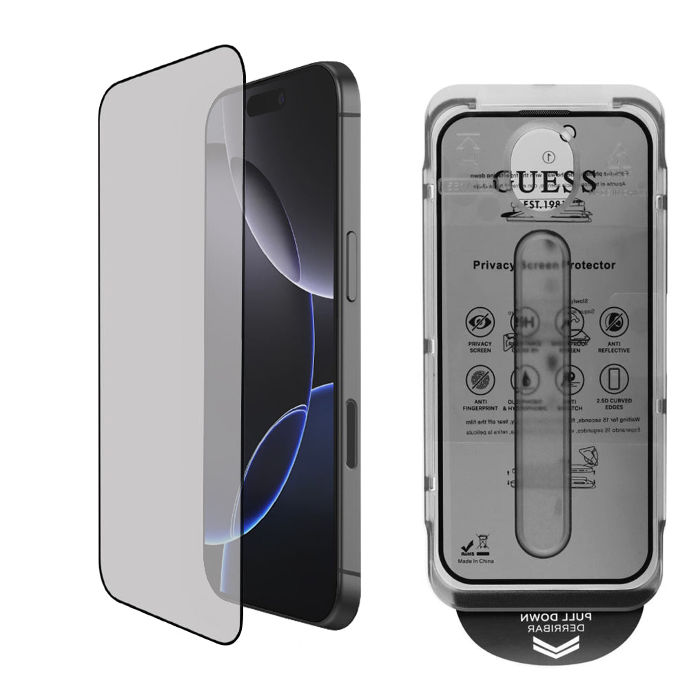 Privacy Screen Protector Guess for Apple iPhone 16, Tempered Glass, Full Glue, 2.5D