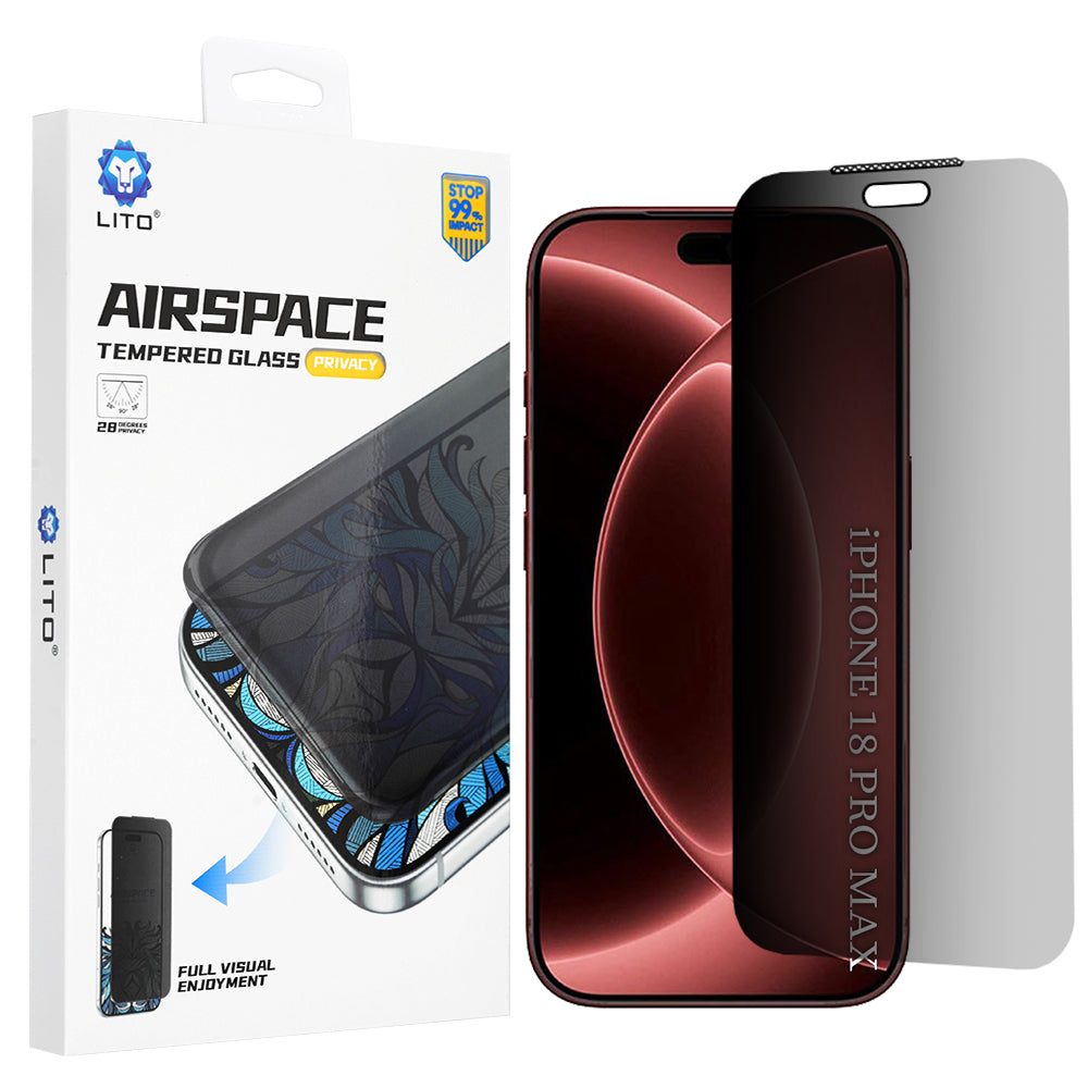 Folia ochronna na ekran Privacy Lito Airspace Border do Apple iPhone 18 Pro Max, szkło hartowane, pełna klejność
