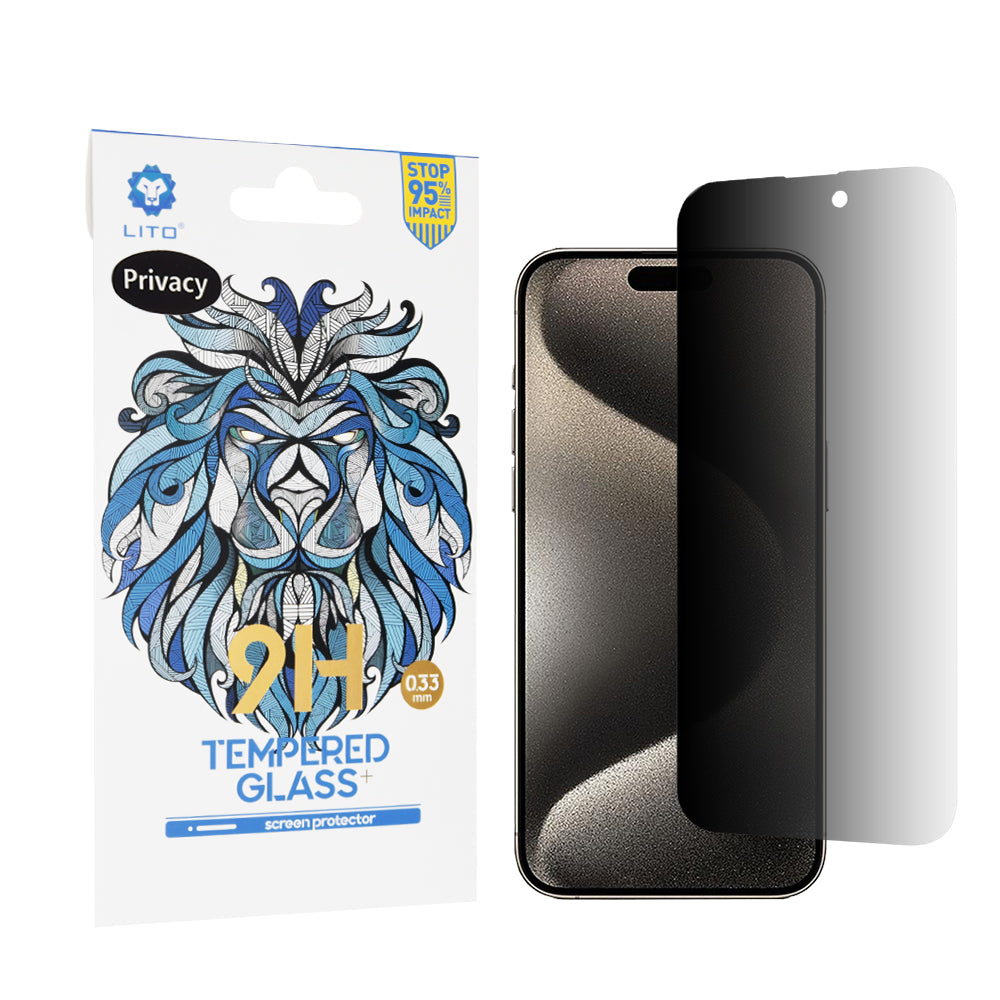 Folia ochronna na ekran Privacy Lito Classic do Apple iPhone 15 Pro Max, szkło hartowane, pełna klej, 2.5D