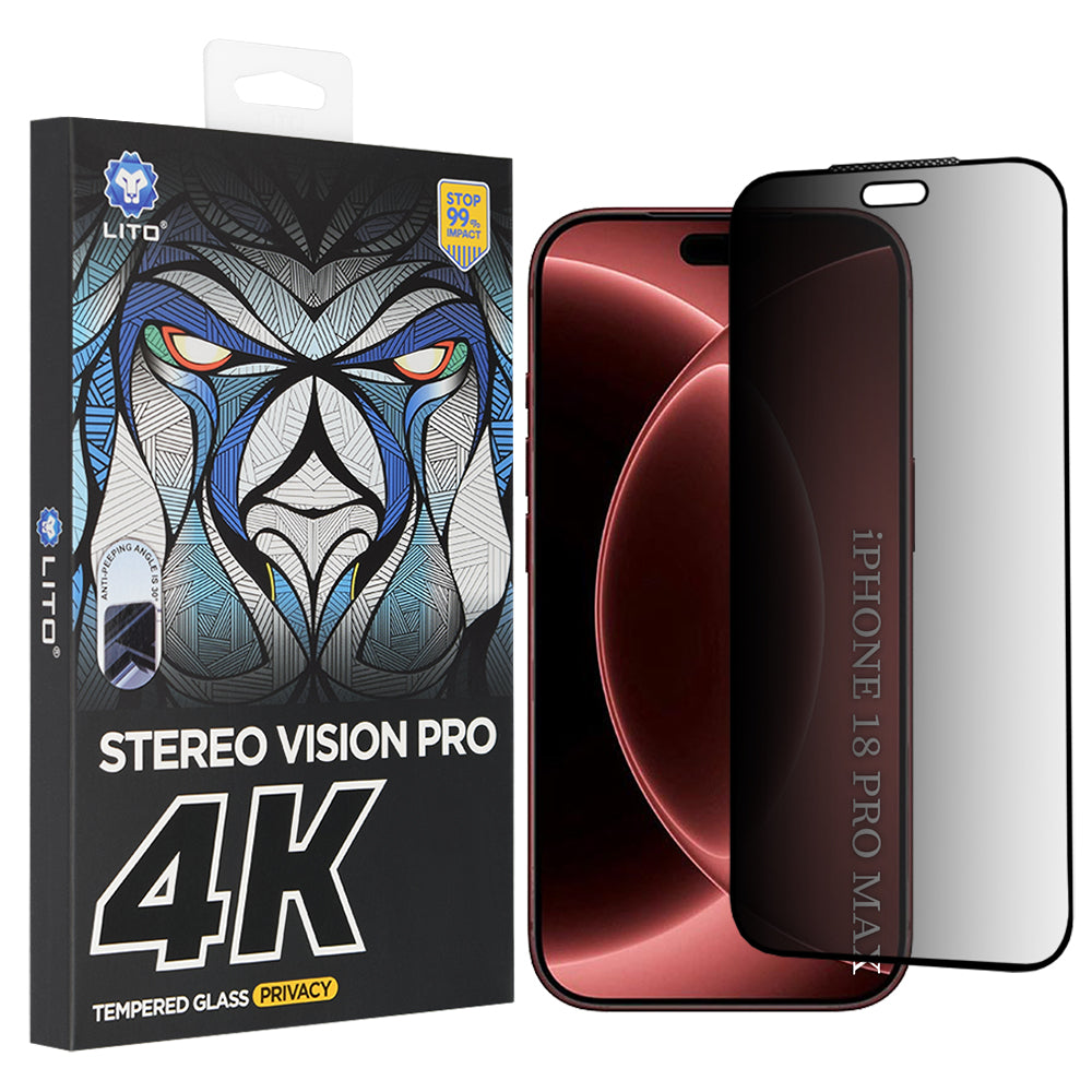 Folia ochronna na ekran Privacy Lito D+ Max 4K do Apple iPhone 18 Pro Max, szkło hartowane, pełna warstwa kleju