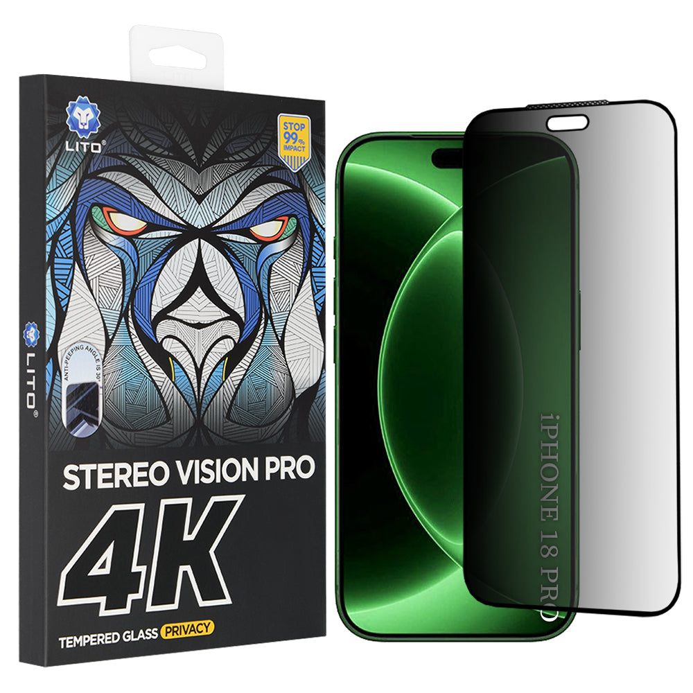 Folia ochronna na ekran Privacy Lito D+ Max 4K do Apple iPhone 18 Pro, szkło hartowane, pełna warstwa kleju