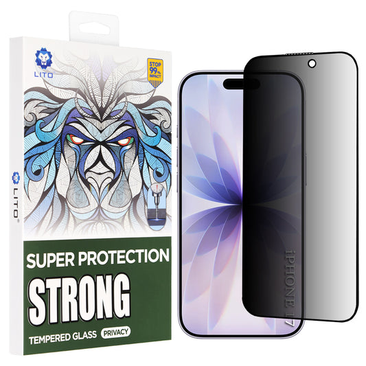 Folia ochronna Privacy Lito D+ Max Strong na ekran dla Apple iPhone 17 / 16 Pro, Hartowane szkło, Pełne klejenie