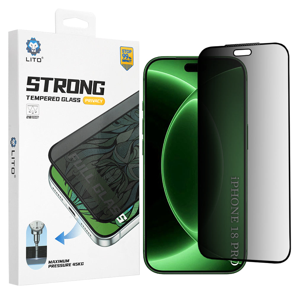 Folia ochronna na ekran Privacy Lito D+ Max Strong2 do Apple iPhone 18 Pro / 17 Pro, szkło hartowane, pełna klejność