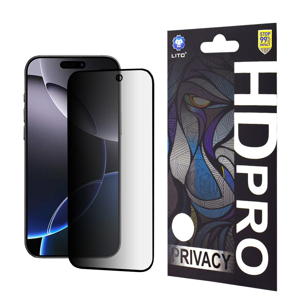 Folia ochronna na ekran Privacy Lito HD Pro do Apple iPhone 16 Pro Max, szkło hartowane, pełna warstwa kleju
