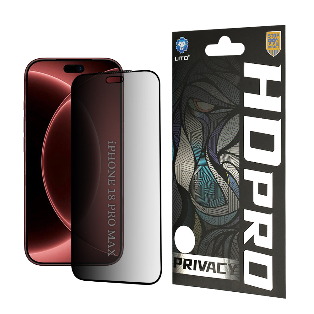 Folia ochronna na ekran Privacy Lito HD Pro do Apple iPhone 18 Pro Max, szkło hartowane, pełna warstwa kleju