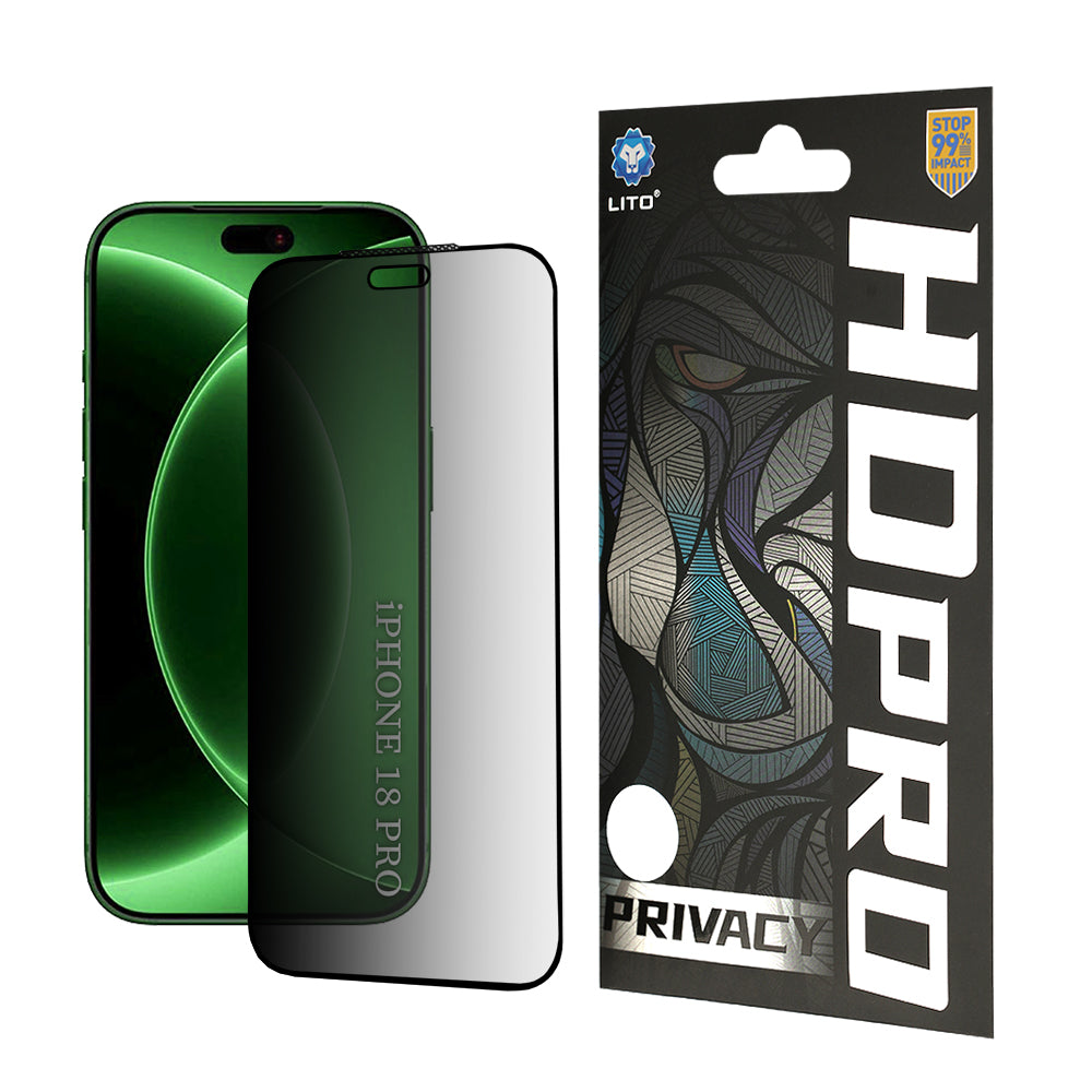 Folia ochronna na ekran Privacy Lito HD Pro2 do Apple iPhone 18 Pro / 17 Pro, szkło hartowane, pełna klejność