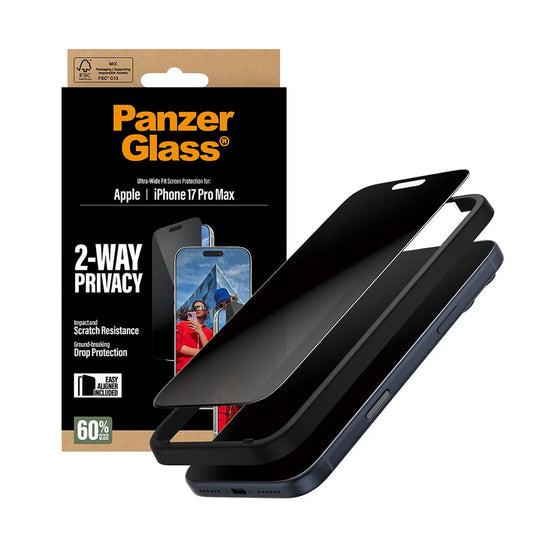 Folia ochronna do ekranu Privacy PanzerGlass Ultra-Wide Fit 2-Way EasyAligner dla Apple iPhone 17 Pro Max, Szkło Hartowane, Pełne Klejenie