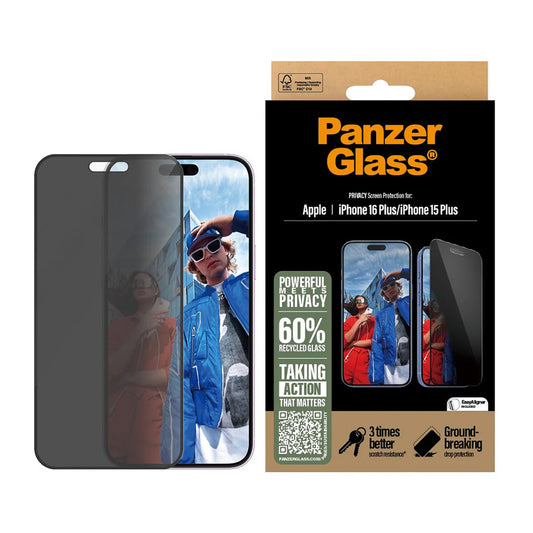 Folia ochronna do ekranu Privacy PanzerGlass Ultra-Wide Fit EasyAligner dla Apple iPhone 16 Plus / 15 Plus, Szkło Hartowane, Pełne Klejenie