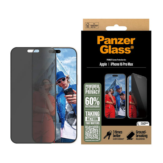 Folia ochronna do ekranu Privacy PanzerGlass Ultra-Wide Fit EasyAligner dla Apple iPhone 16 Pro Max, Szkło Hartowane, Pełne Klejenie