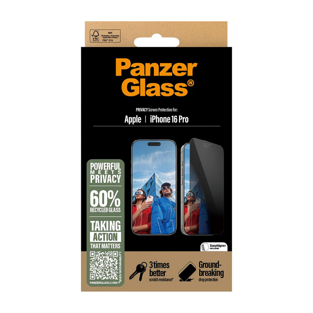 Folia ochronna do ekranu Privacy PanzerGlass Ultra-Wide Fit EasyAligner dla Apple iPhone 16 Pro, Szkło Hartowane, Pełne Klejenie