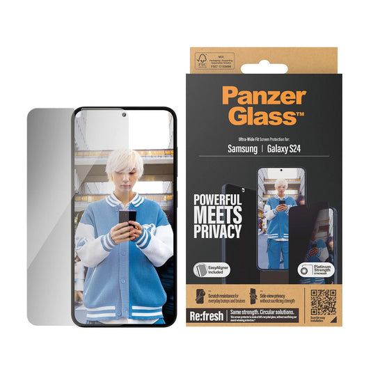 Folia ochronna do ekranu Privacy PanzerGlass Ultra-Wide Fit EasyAligner dla Samsung Galaxy S24 S921, Szkło Hartowane, Pełne Klejenie
