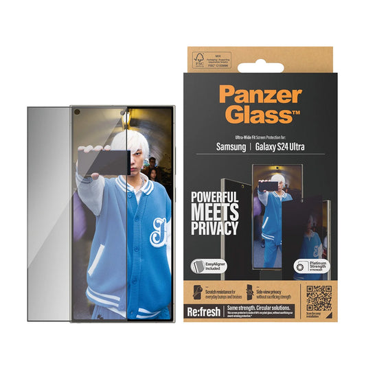 Folia ochronna do ekranu Privacy PanzerGlass Ultra-Wide Fit EasyAligner dla Samsung Galaxy S24 Ultra S928, Szkło Hartowane, Pełne Klejenie