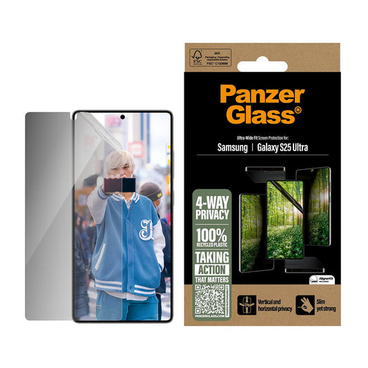 Folia ochronna Ecran Privacy PanzerGlass Ultra-Wide Fit Eco Matrix 4-Way dla Samsung Galaxy S25 Ultra S938, Szkło Hartowane, Pełne Klejenie