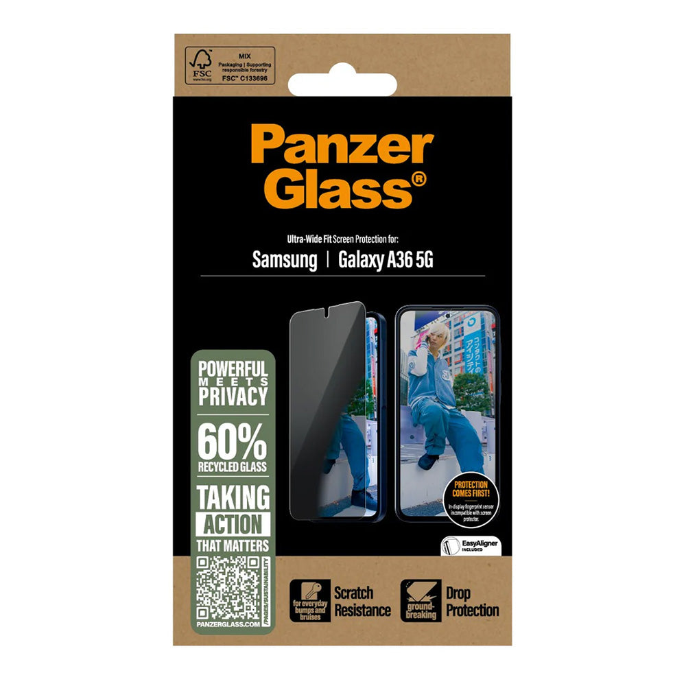 Folia ochronna do ekranu Privacy PanzerGlass Ultra-Wide Fit dla Samsung Galaxy A36 A366, Szkło Hartowane, Pełne Klejenie
