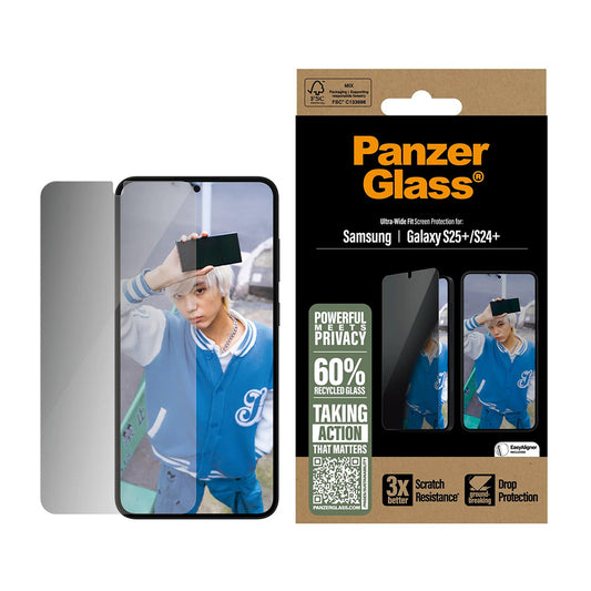 Folia ochronna do ekranu Privacy PanzerGlass Ultra-Wide Fit dla Samsung Galaxy S25+ S936 / S24+ S926, Szkło Hartowane, Pełne Klejenie