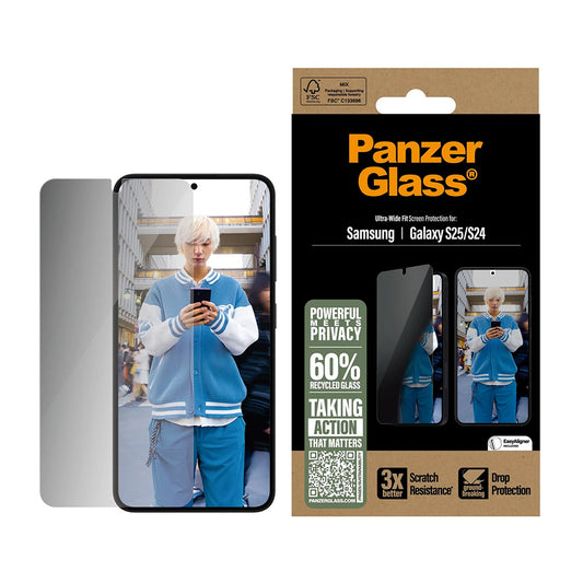 Folia ochronna Ecran Privacy PanzerGlass Ultra-Wide Fit dla Samsung Galaxy S25 S931 / S24 S921, Szkło Hartowane, Full Glue