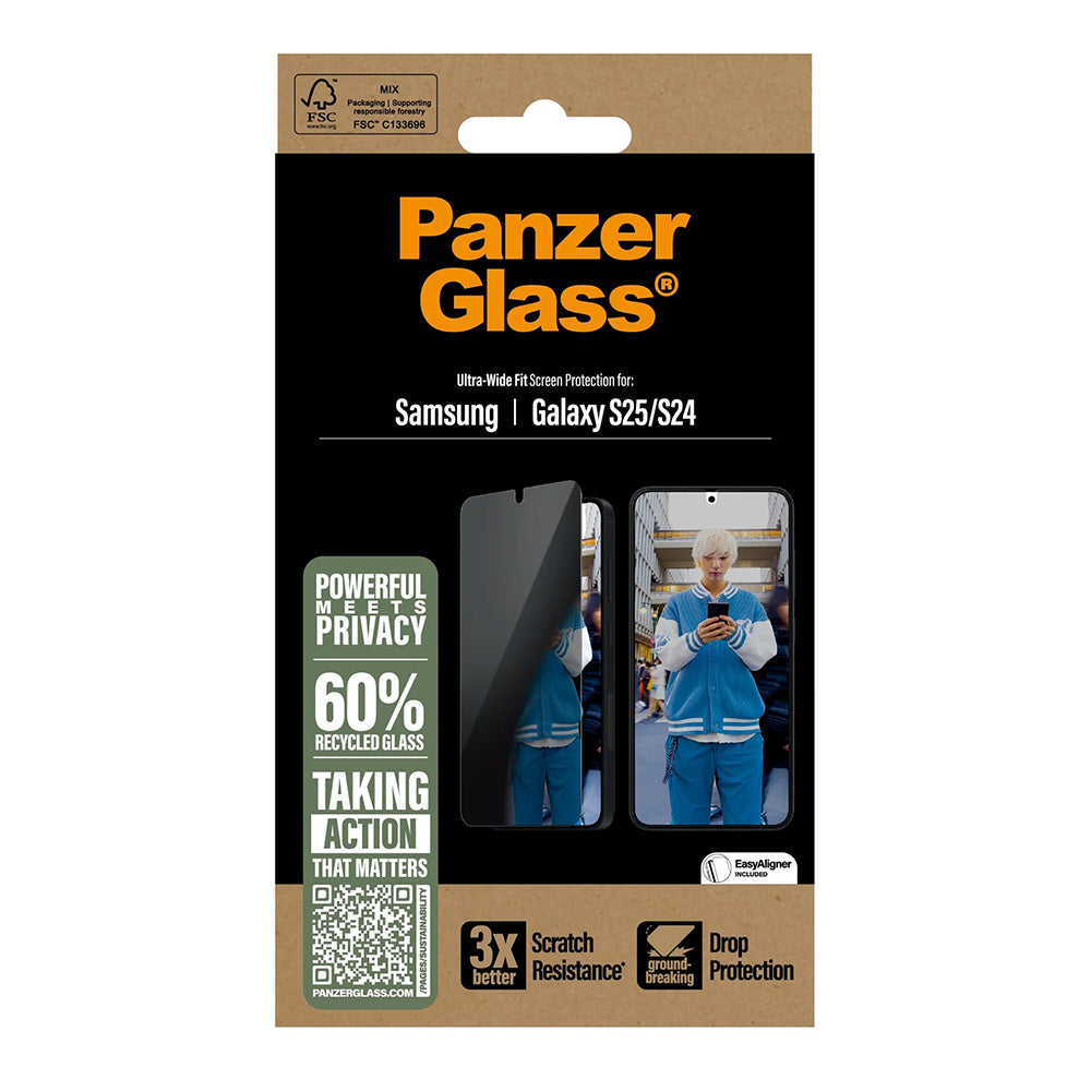 Folia ochronna Ecran Privacy PanzerGlass Ultra-Wide Fit dla Samsung Galaxy S25 S931 / S24 S921, Szkło Hartowane, Full Glue