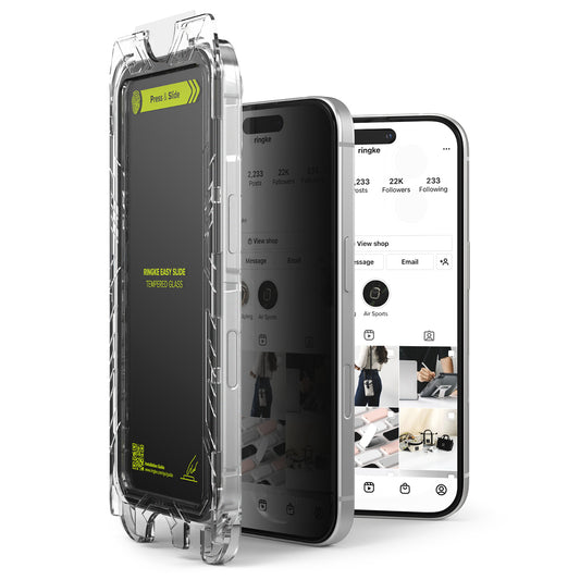 Folia ochronna do ekranu Privacy Ringke Easy Slide dla Apple iPhone 16 Plus / 15 Plus, Hartowane szkło, Pełne klejenie, Zestaw 2 sztuki