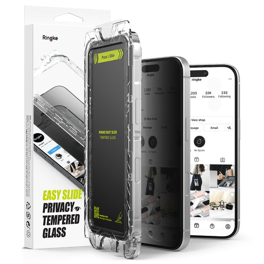 Folia ochronna do ekranu Privacy Ringke Easy Slide dla Apple iPhone 16 Plus / 15 Plus, Hartowane szkło, Pełne klejenie, Zestaw 2 sztuki