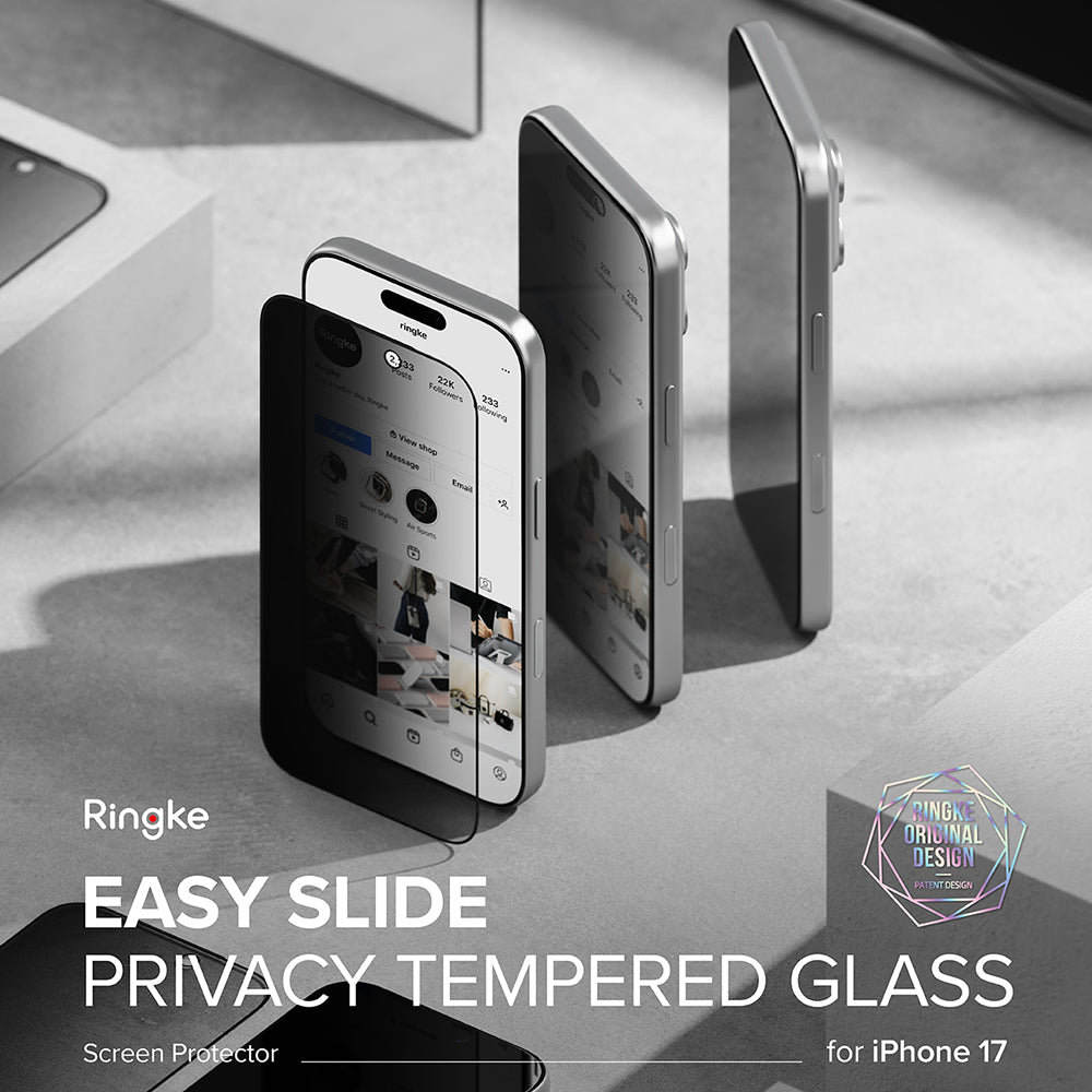 Folia ochronna na ekran Privacy Ringke Easy Slide do Apple iPhone 17 Pro, szkło hartowane, pełna warstwa kleju, zestaw 2 sztuki