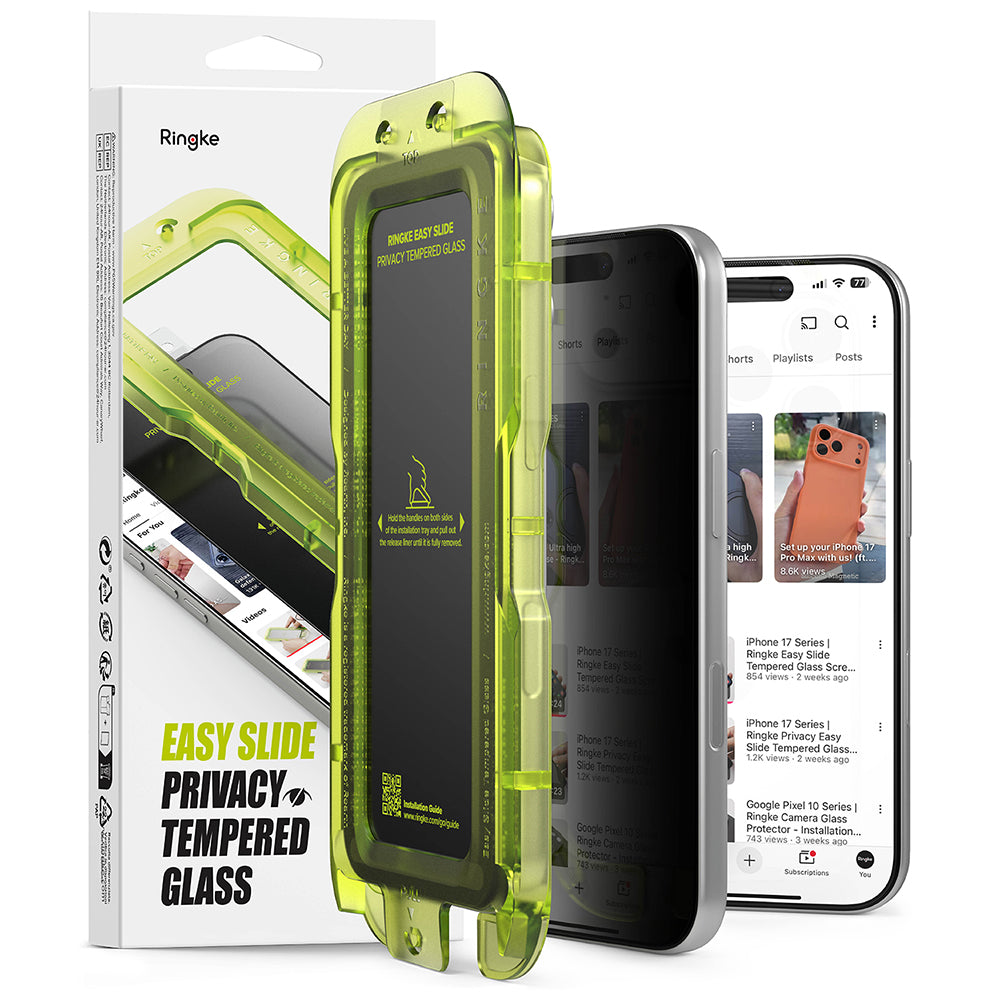 Folia ochronna na ekran Privacy Ringke Easy Slide do Apple iPhone 18 Pro, szkło hartowane, pełna klej, zestaw 2 sztuki