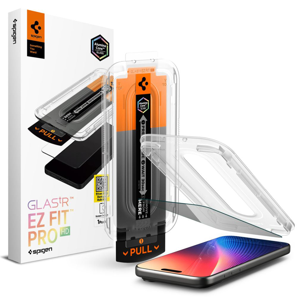 Folia ochronna Ecran Privacy Spigen GlastR EZ FIT Pro dla Apple iPhone 17 Pro / 17 / 16 Pro, Szkło Hartowane, Full Glue AGL10098