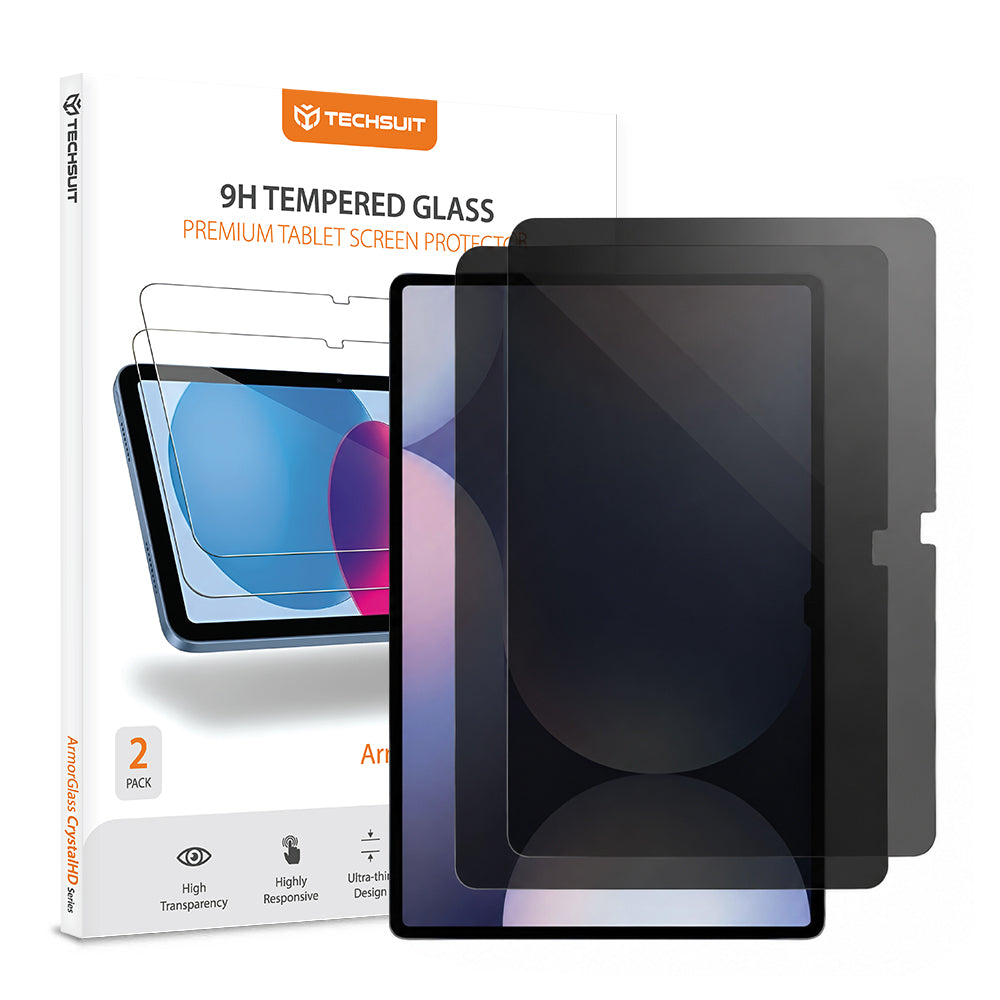 Folia ochronna na ekran Privacy Techsuit ArmorGlass CrystalHD do Samsung Galaxy Tab S10+ / Tab S9 FE+, szkło hartowane, pełna klej, zestaw 2 sztuki