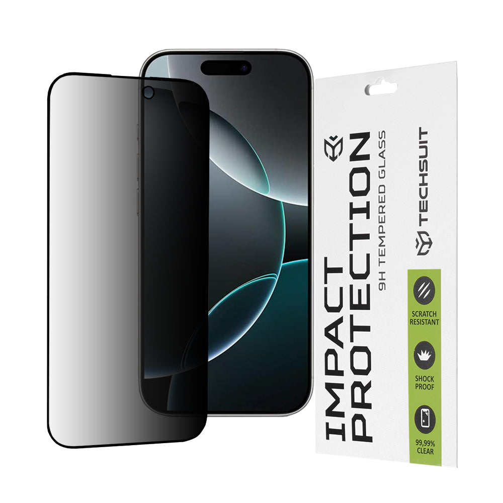 Privacy Techsuit Screen Protector for Apple iPhone 16 Pro, Tempered Glass, Full Glue, 111D