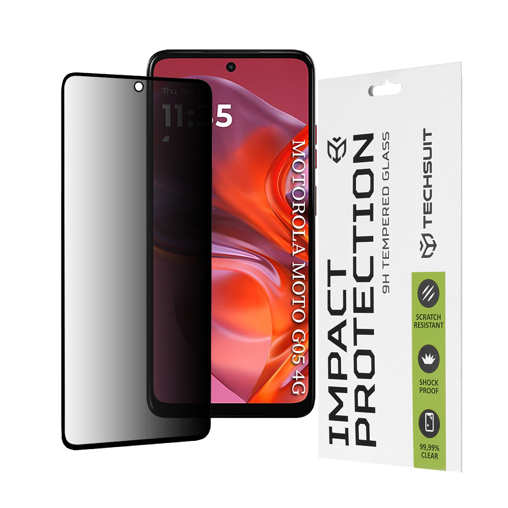 Folia ochronna na ekran Privacy Techsuit do Motorola Moto E15 / G05, szkło hartowane, pełna warstwa kleju, 111D