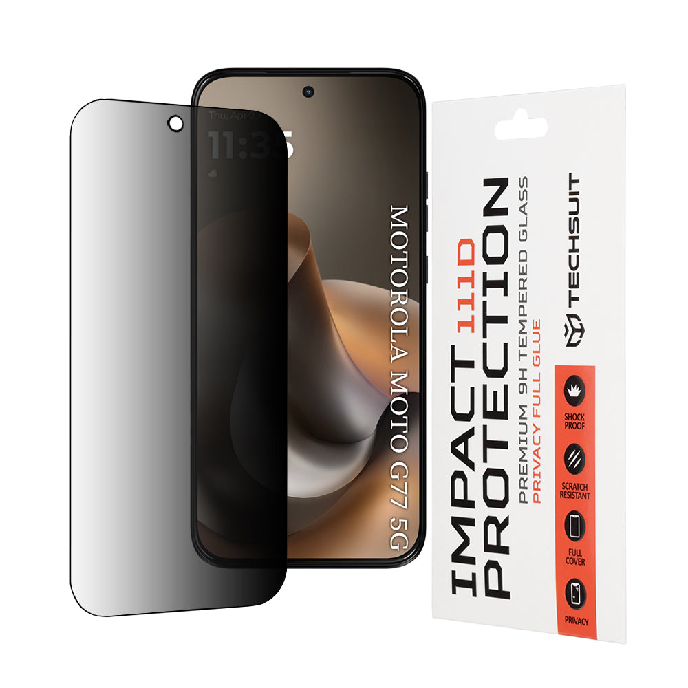 Folia ochronna do ekranu Privacy Techsuit dla Motorola Moto G77 / G67, Hartowane szkło, Pełne klejenie, 111D
