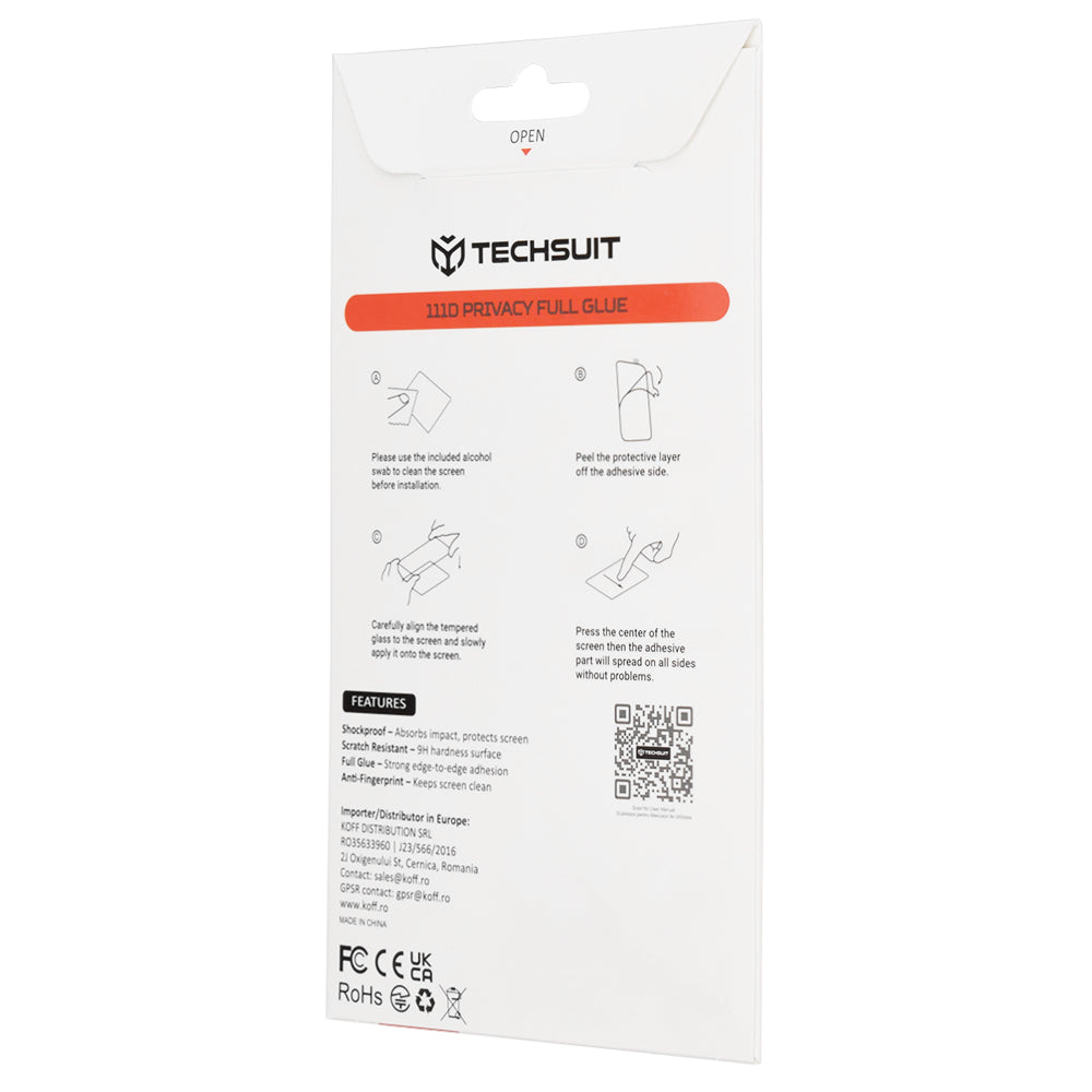 Folia ochronna Ecran Privacy Techsuit dla Oppo A6 Pro 5G / A6 Pro 4G, Szkło Hartowane, Full Glue, 111D