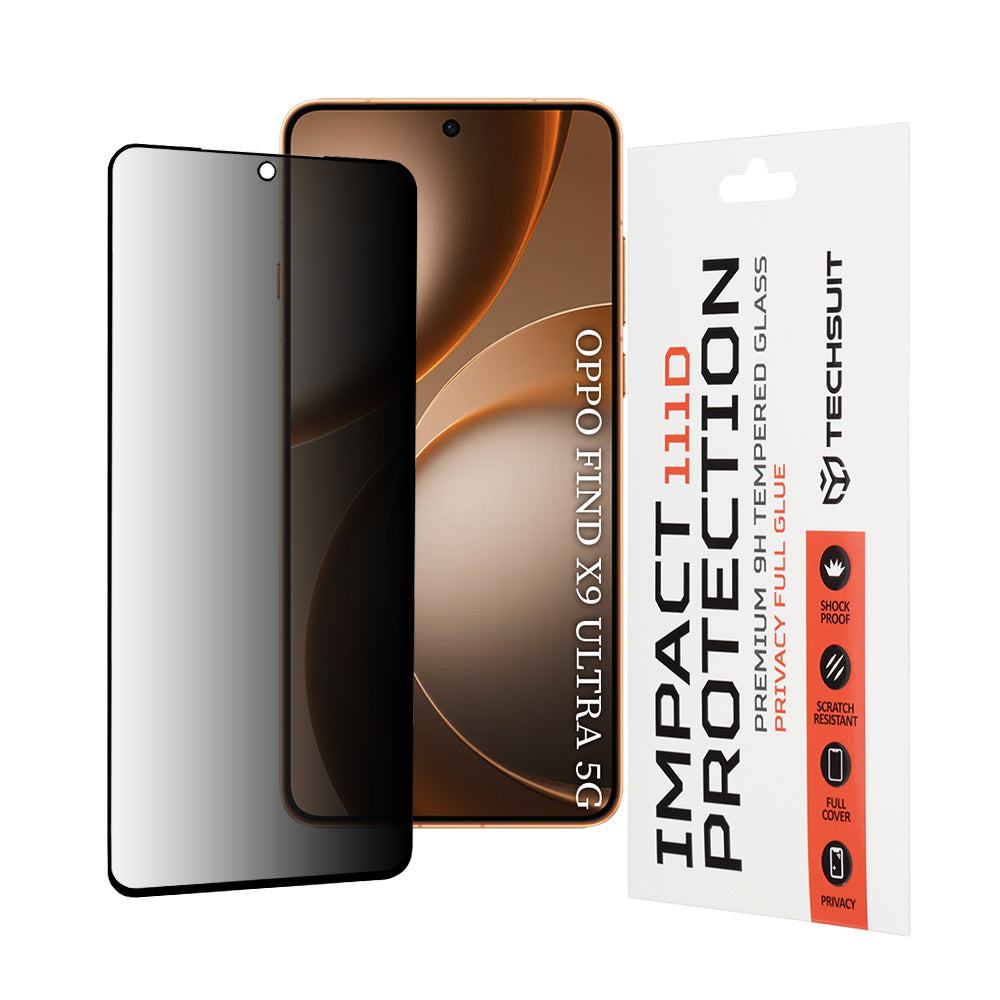 Folia ochronna na ekran Privacy Techsuit do Oppo Find X9 Ultra, szkło hartowane, pełna warstwa kleju, 111D