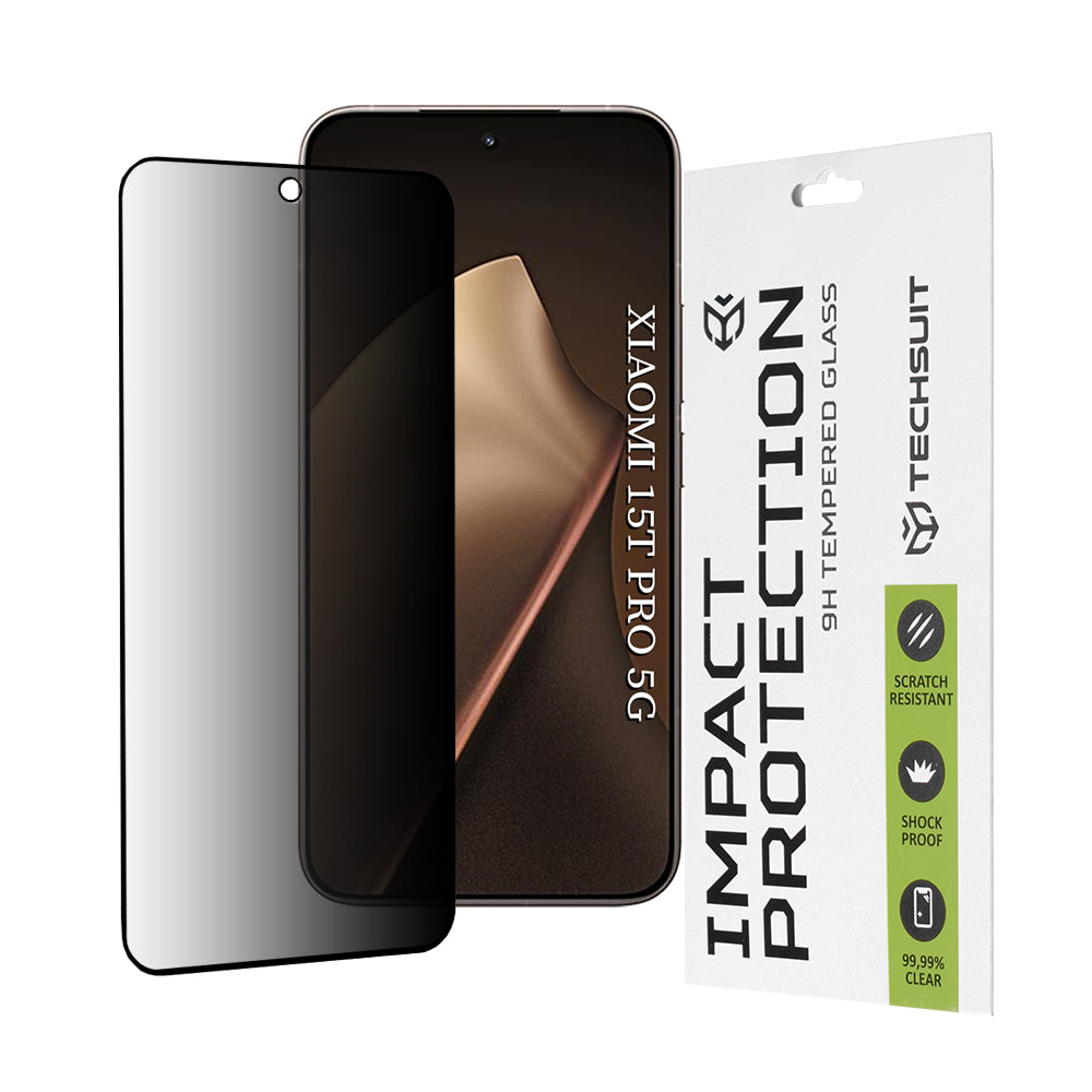 Privacy Techsuit Screen Protection Film for Xiaomi 15T Pro, Tempered Glass, Full Glue, 111D