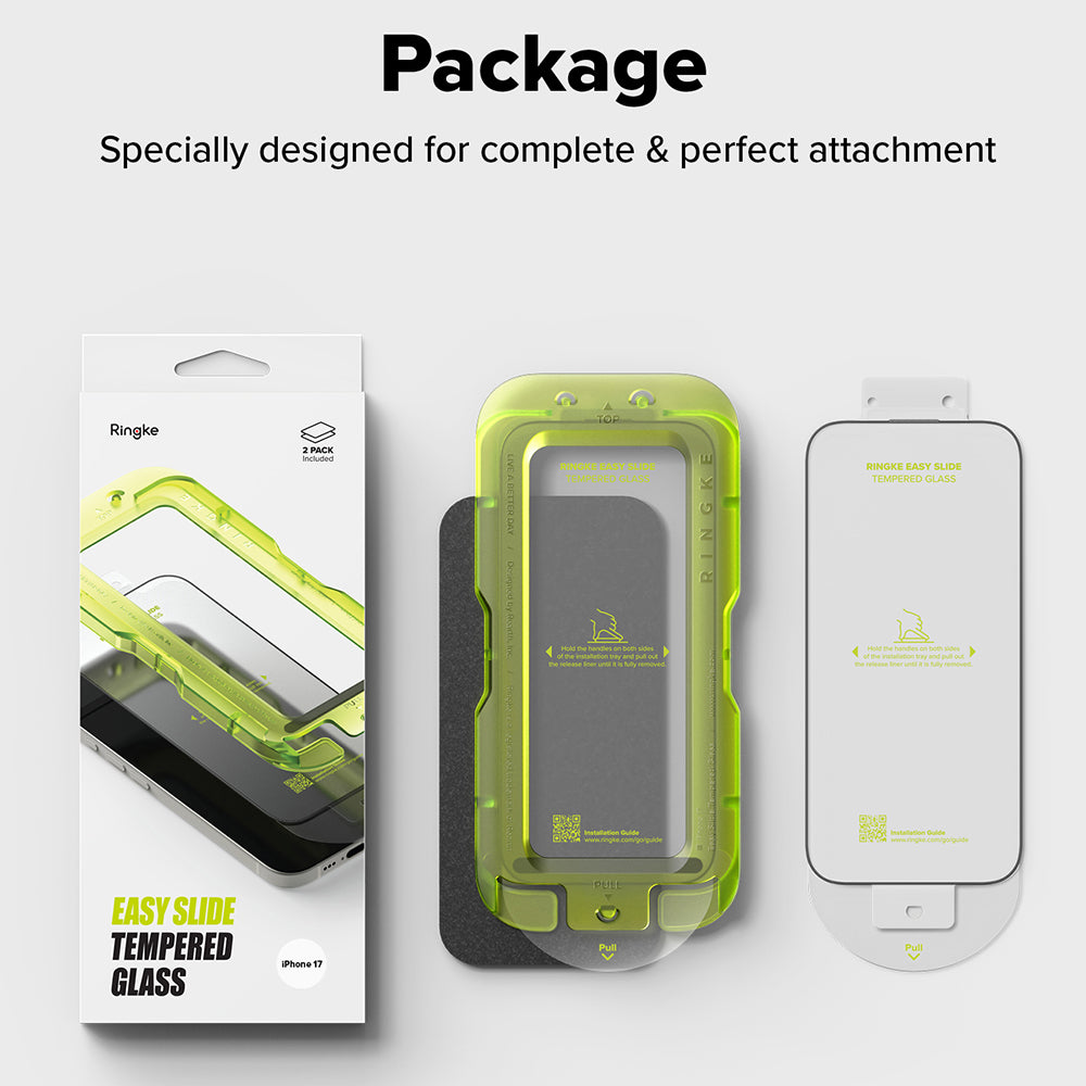 Folia ochronna na ekran Ringke Easy Slide do Apple iPhone 18 Pro / 17 Pro, szkło hartowane, pełna warstwa kleju, zestaw 2 sztuki