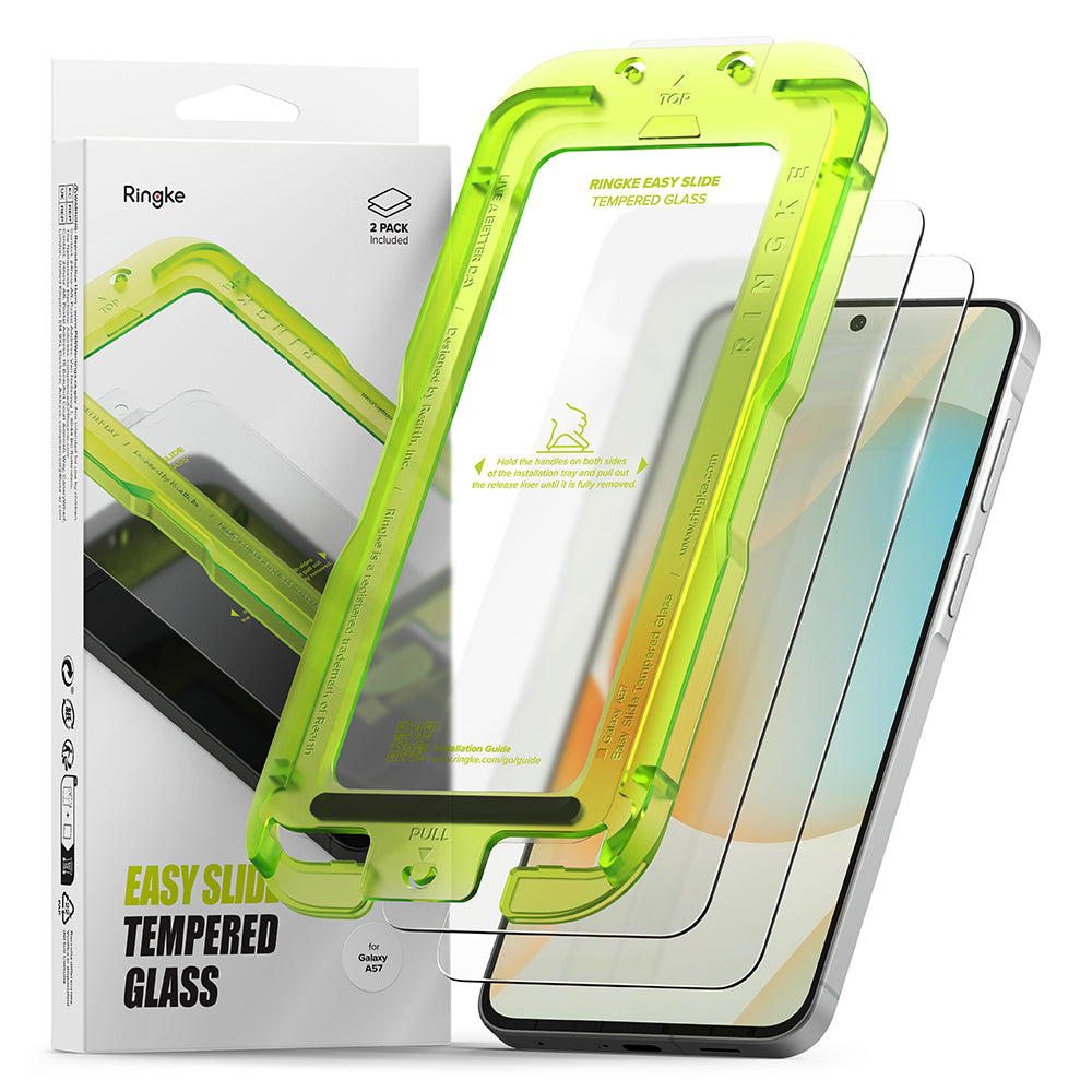 Folia ochronna na ekran Ringke Easy Slide dla Samsung Galaxy A57 5G, Hartowane szkło, Pełne klejenie, Zestaw 2 sztuki