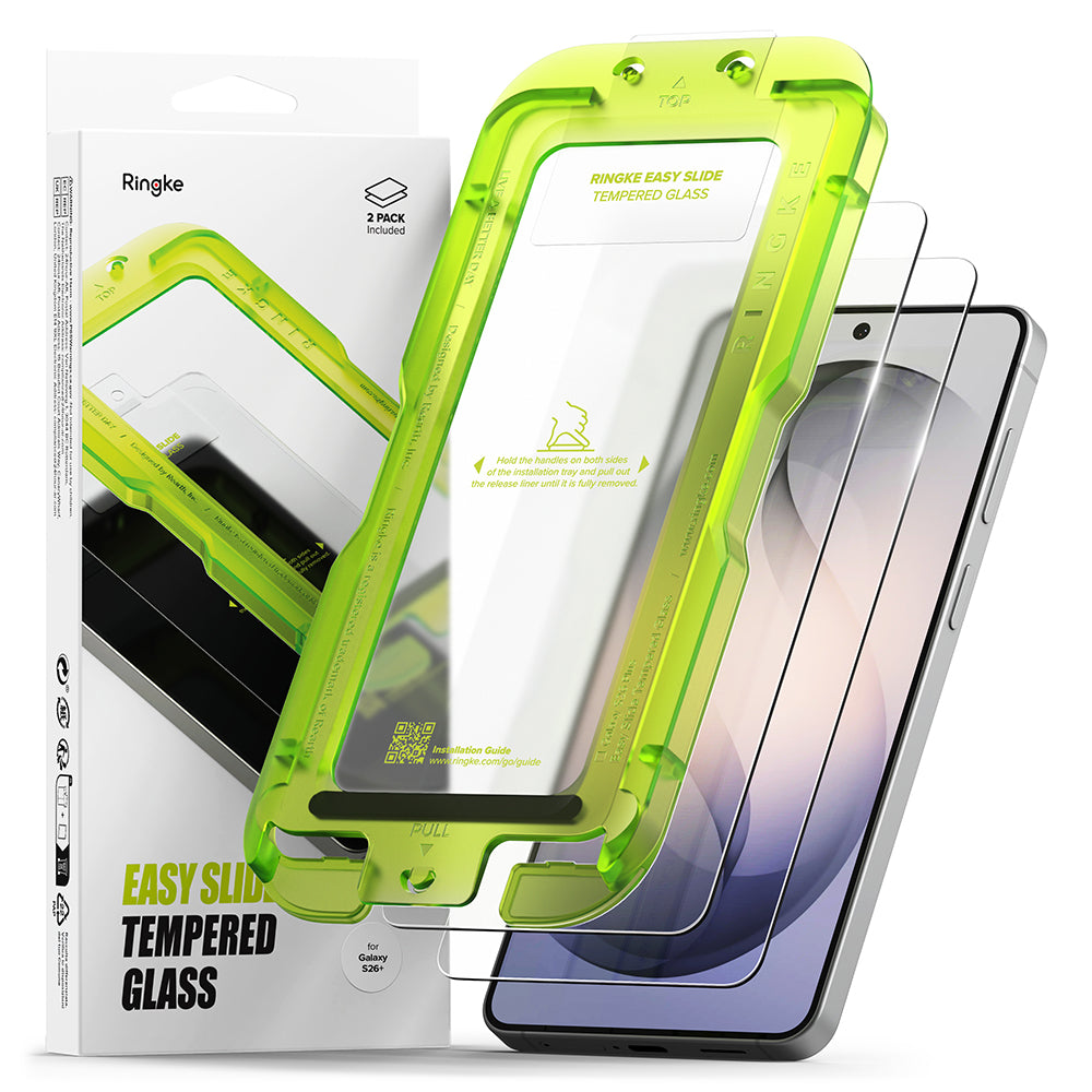 Folia ochronna Ringke Easy Slide na ekran dla Samsung Galaxy S26 Plus S947, Hartowane szkło, Pełne klejenie, Zestaw 2 sztuki.
