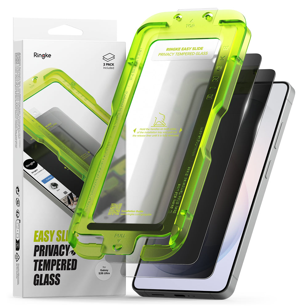 Folia ochronna Ringke Easy Slide na ekran dla Samsung Galaxy S26 Ultra S948, Hartowane szkło, Pełne klejenie, Zestaw 2 sztuki, Czarna