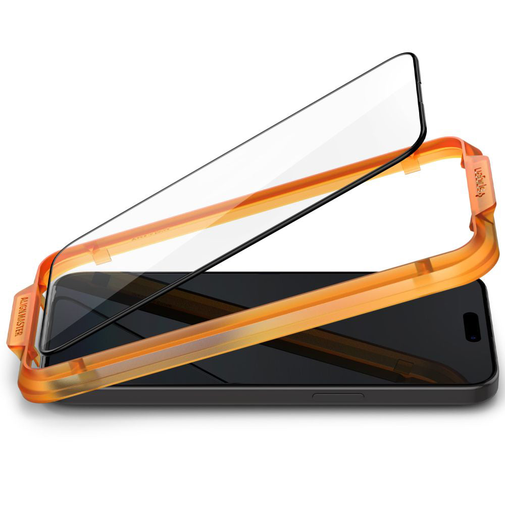 Folia ochronna na ekran Spigen GlastR Align Master dla Apple iPhone 15 Plus, Szkło Hartowane, Pełne Klejenie, Zestaw 2 sztuki, Czarna AGL06886