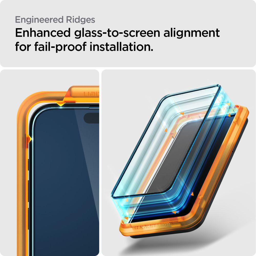 Folia ochronna na ekran Spigen GlastR Align Master dla Apple iPhone 15, Szkło Hartowane, Pełne Klejenie, Zestaw 2 sztuki, Czarna AGL06906