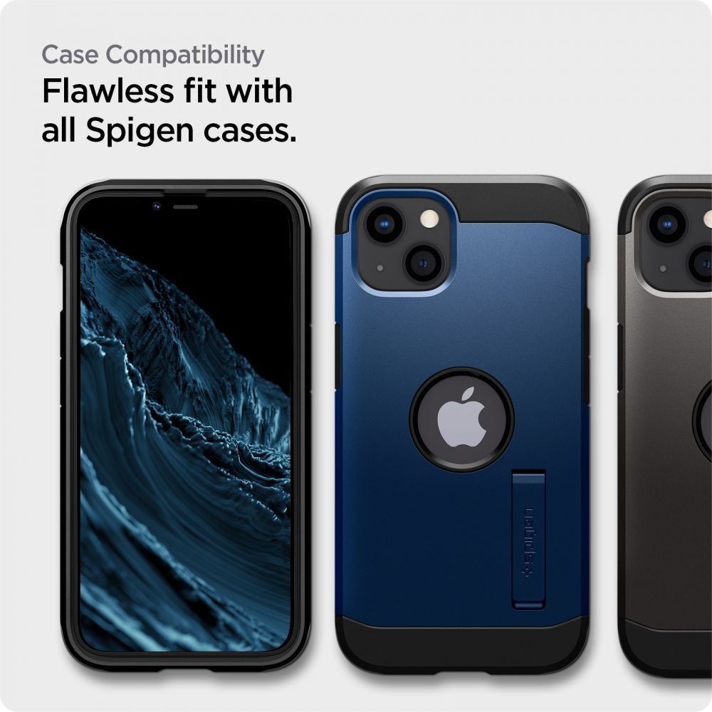 Folia ochronna na ekran Spigen GlastR Align Master dla Apple iPhone 17e / 16e / 14 / 13 Pro, Hartowane szkło, Pełne klejenie, Czarna AGL03725