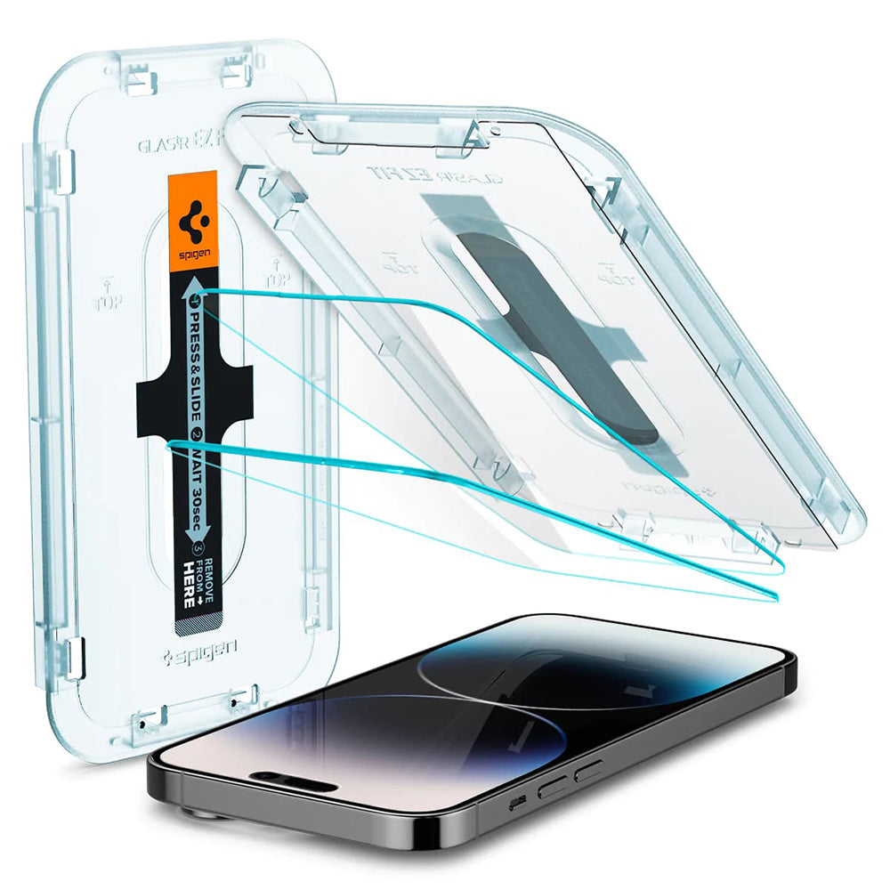 Folia ochronna na ekran Spigen GlastR EZ FIT dla Apple iPhone 14 Pro, Szkło Hartowane, Pełne Klejenie, Zestaw 2 sztuki