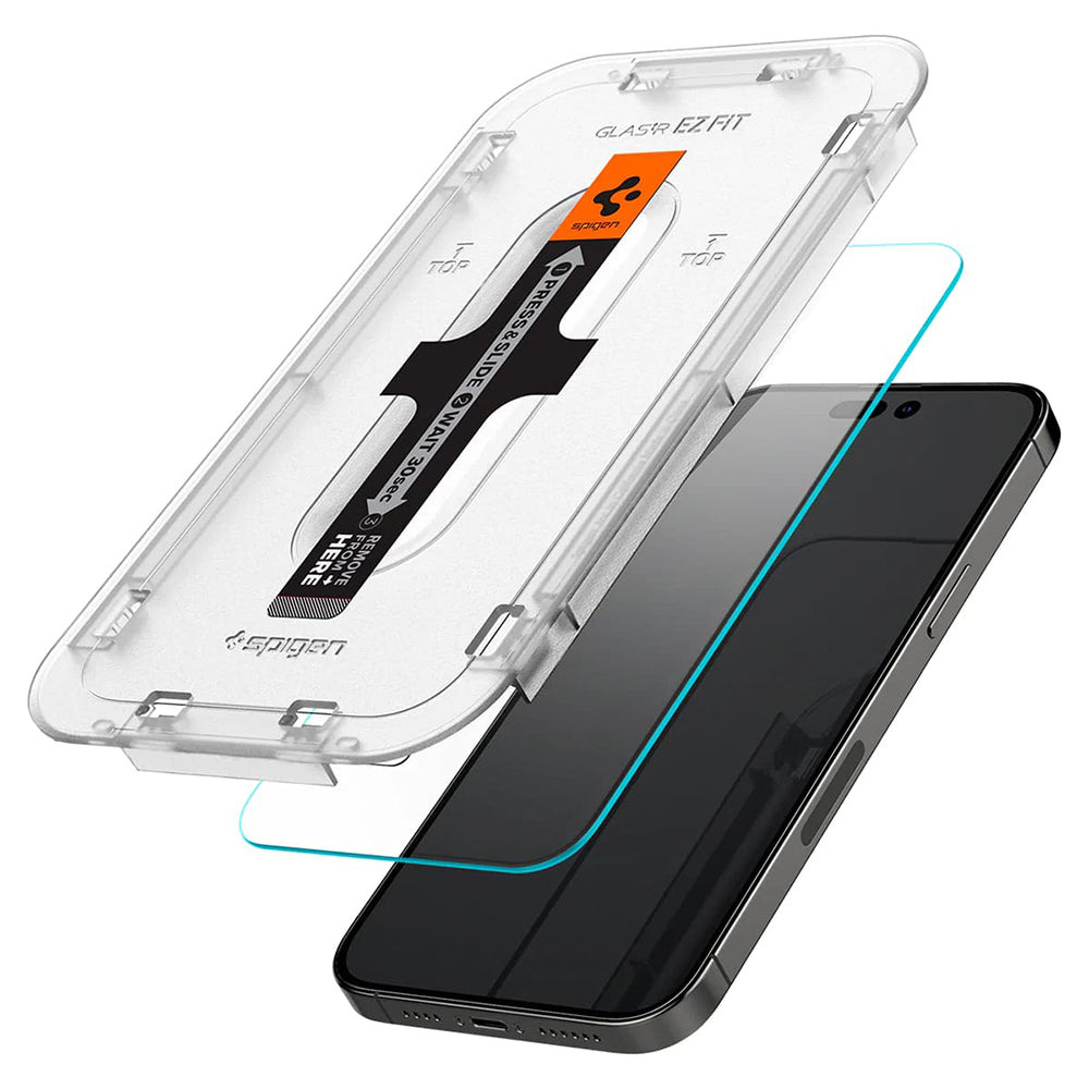 Folia ochronna na ekran Spigen GlastR EZ FIT dla Apple iPhone 14 Pro, Szkło Hartowane, Pełne Klejenie, Zestaw 2 sztuki