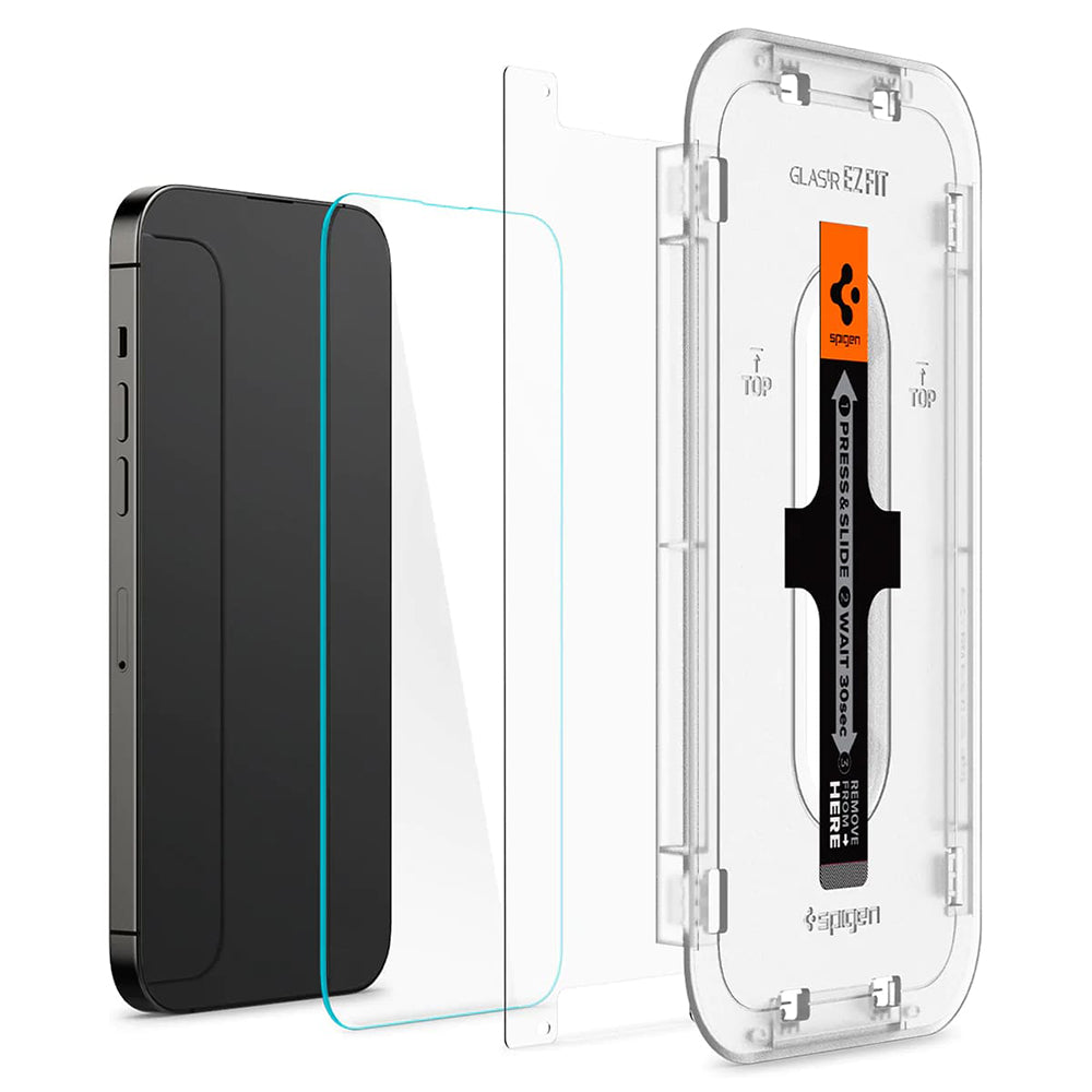 Folia ochronna na ekran Spigen GlastR EZ FIT dla Apple iPhone 14 Pro, Szkło Hartowane, Pełne Klejenie, Zestaw 2 sztuki